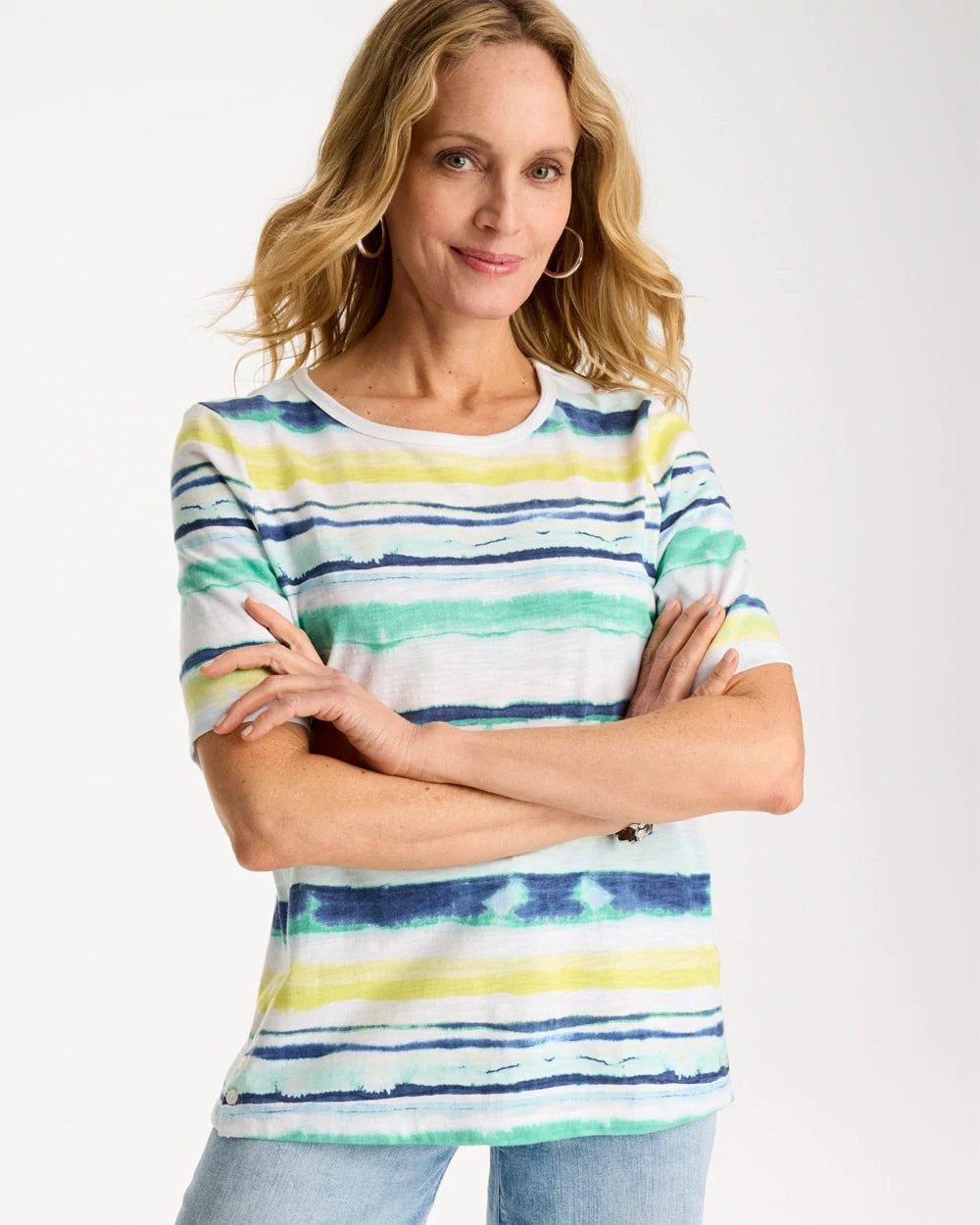 Chico's Deals | Striped Cotton Slub Elbow-Sleeve Tee