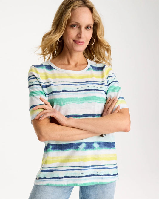 Chico's Deals | Striped Cotton Slub Elbow-Sleeve Tee
