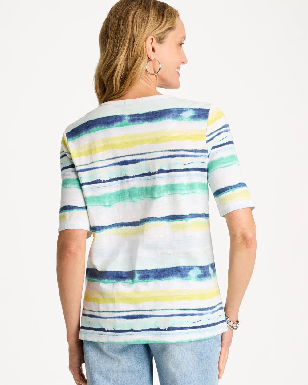 Chico's Deals | Striped Cotton Slub Elbow-Sleeve Tee
