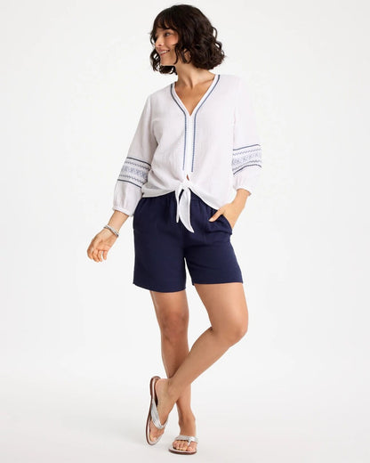 Chico's Smart Buy | Cotton Gauze Embroidered Tie-Front Blouse