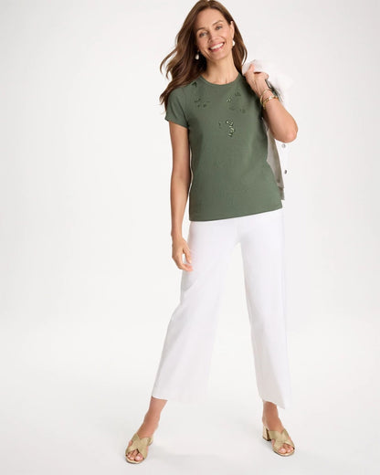 Chico's Special Offer | Embellished Cotton Stretch Cap-Sleeve Tee