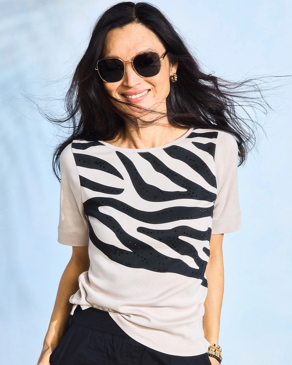 Chico's Recommended | Zebra Pima Elbow Sleeve Tee