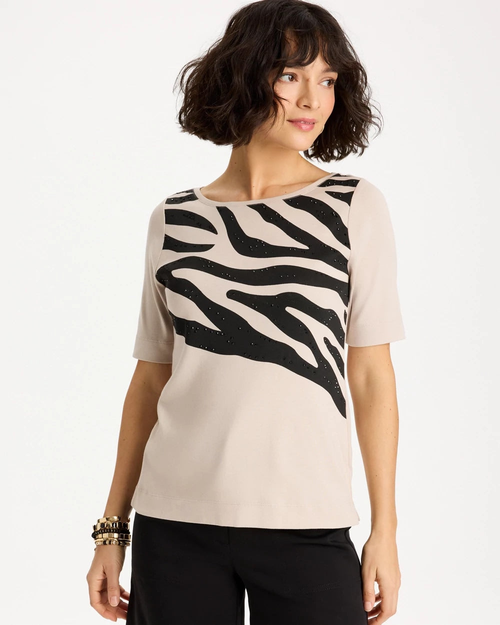 Chico's Recommended | Zebra Pima Elbow Sleeve Tee