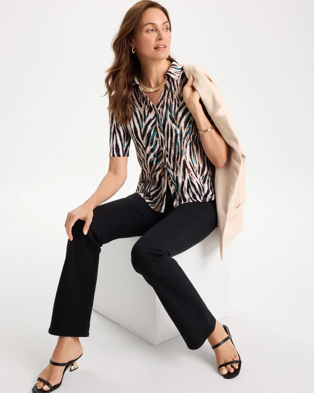 Chico's Exclusive | Tiger Print Textured Camp Tee