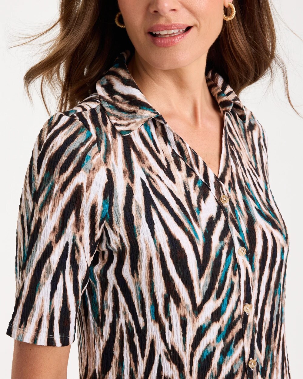 Chico's Exclusive | Tiger Print Textured Camp Tee
