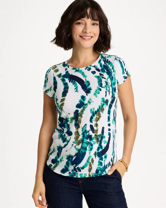 Chico's Value | Printed Textured Knit Cap Sleeve Tee