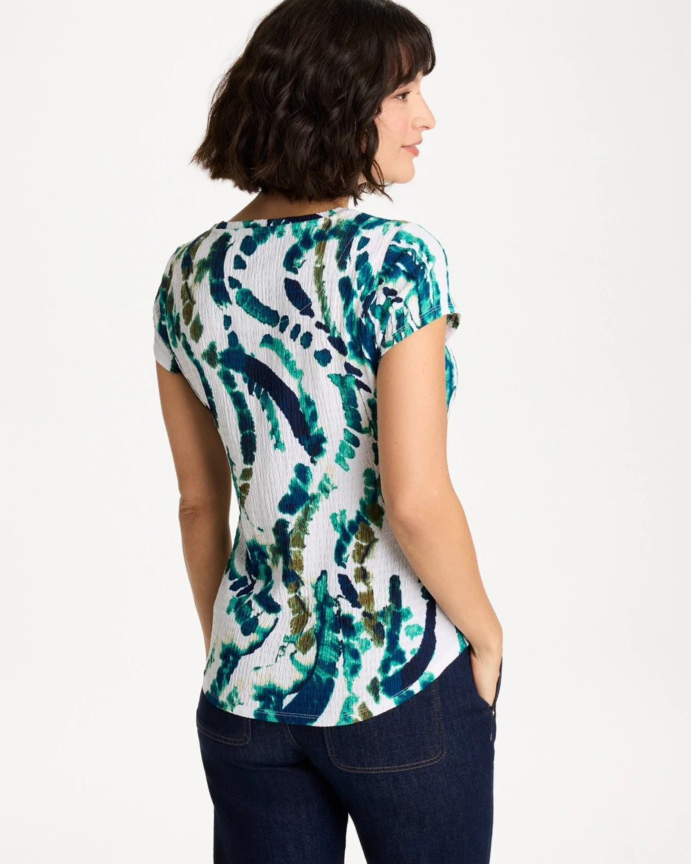 Chico's Value | Printed Textured Knit Cap Sleeve Tee