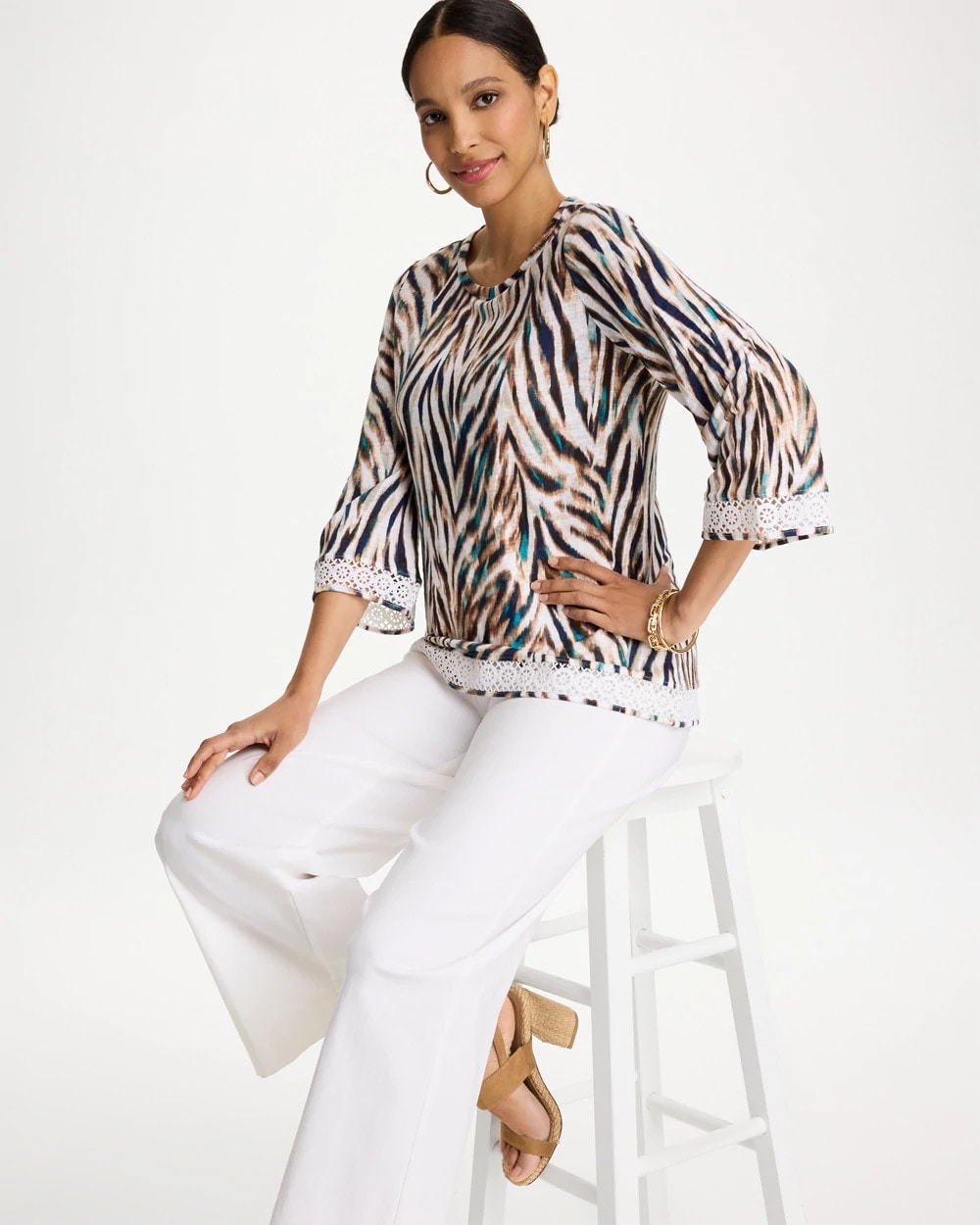 Chico's Smart Buy | Tiger Linen Crochet Lace Tee