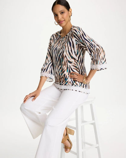 Chico's Smart Buy | Tiger Linen Crochet Lace Tee
