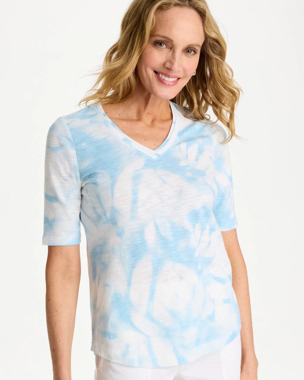 Chico's Best Price | Tie-Dye Palm Cotton Slub V-Neck Tee
