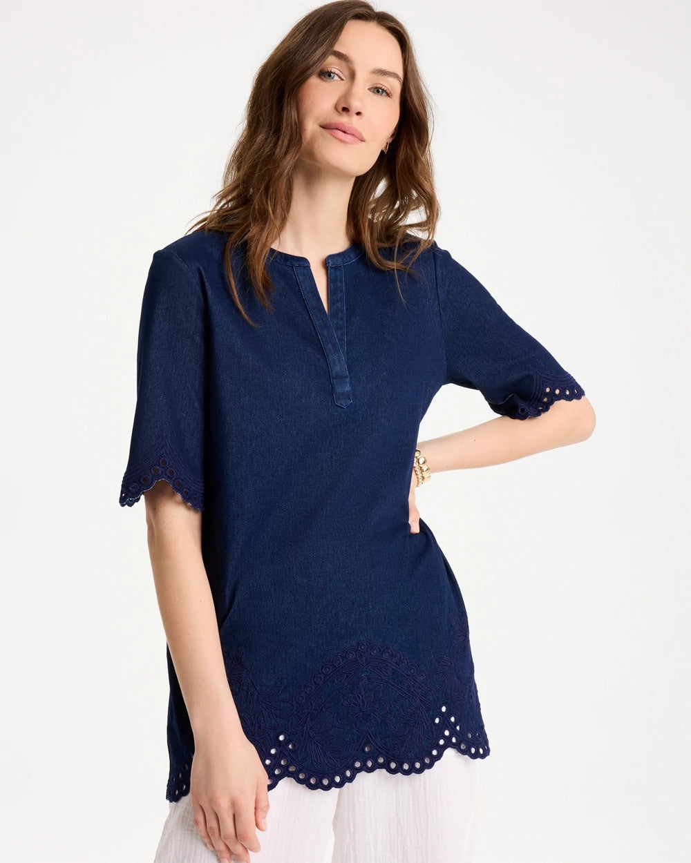 Chico's Popular | Embroidered Cotton-Blend Tunic