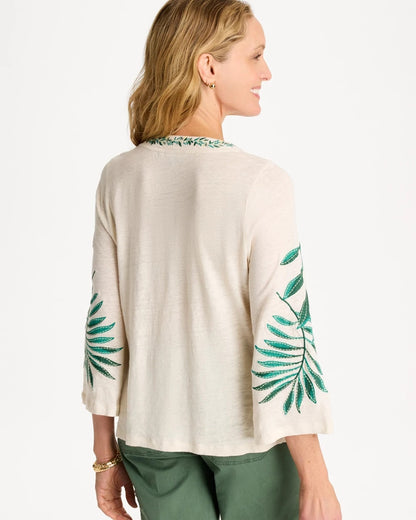 Chico's Great Value | Linen Palm Embroidered Pleated Tee