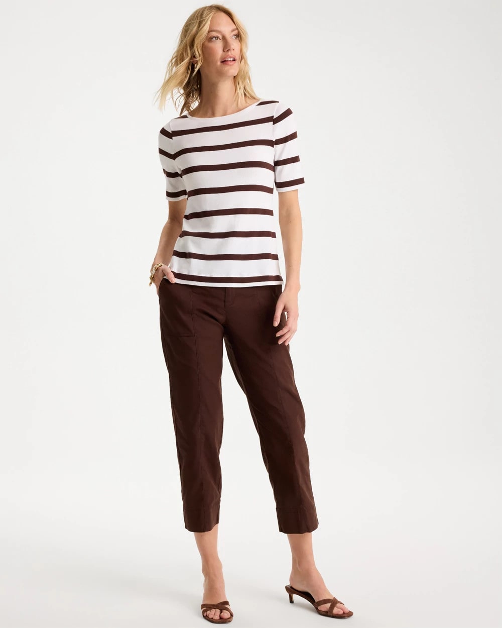 Chico's Everyday | Striped Pima Elbow Sleeve Tee