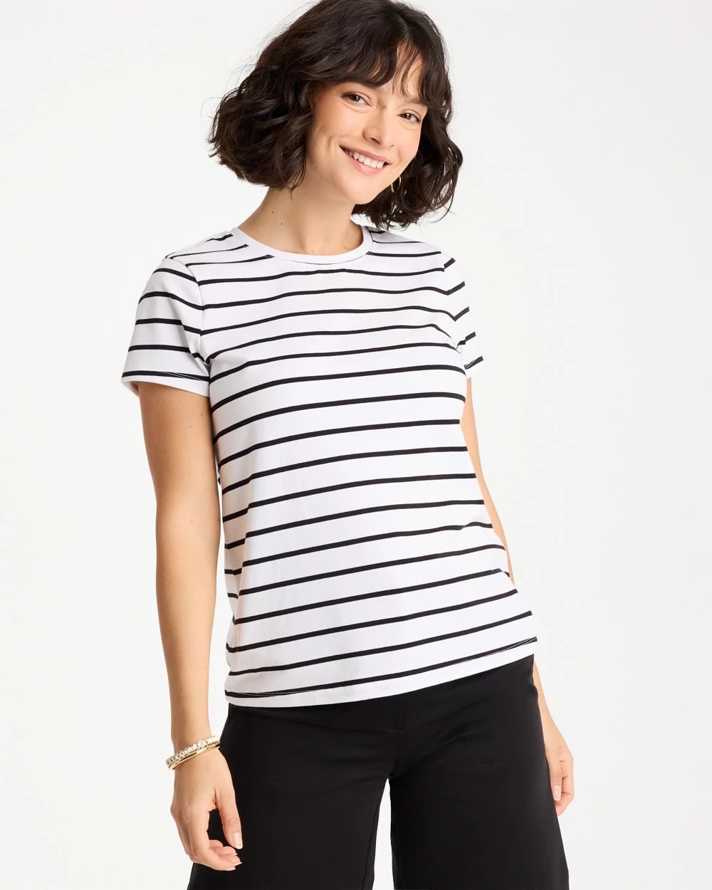 Chico's Premium | Striped Cotton Stretch Cap-Sleeve Tee