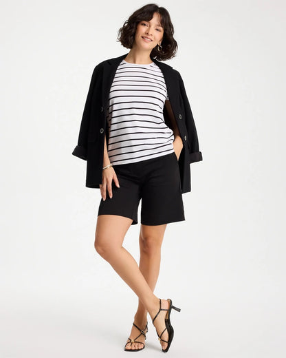 Chico's Premium | Striped Cotton Stretch Cap-Sleeve Tee