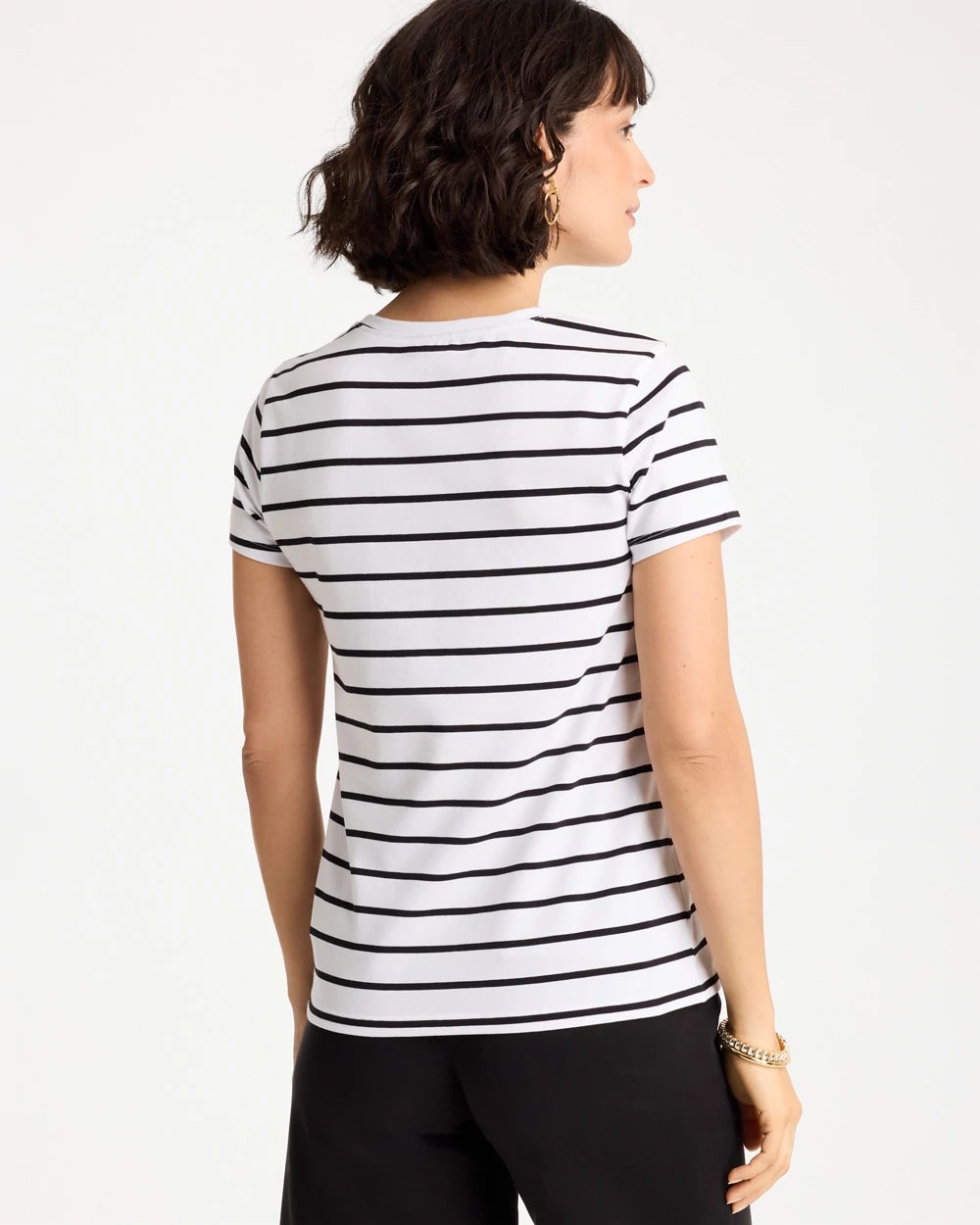 Chico's Premium | Striped Cotton Stretch Cap-Sleeve Tee