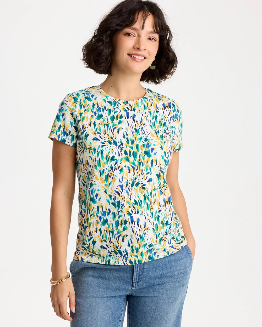 Chico's Hot Sale | Printed Cotton Stretch Cap-Sleeve Tee