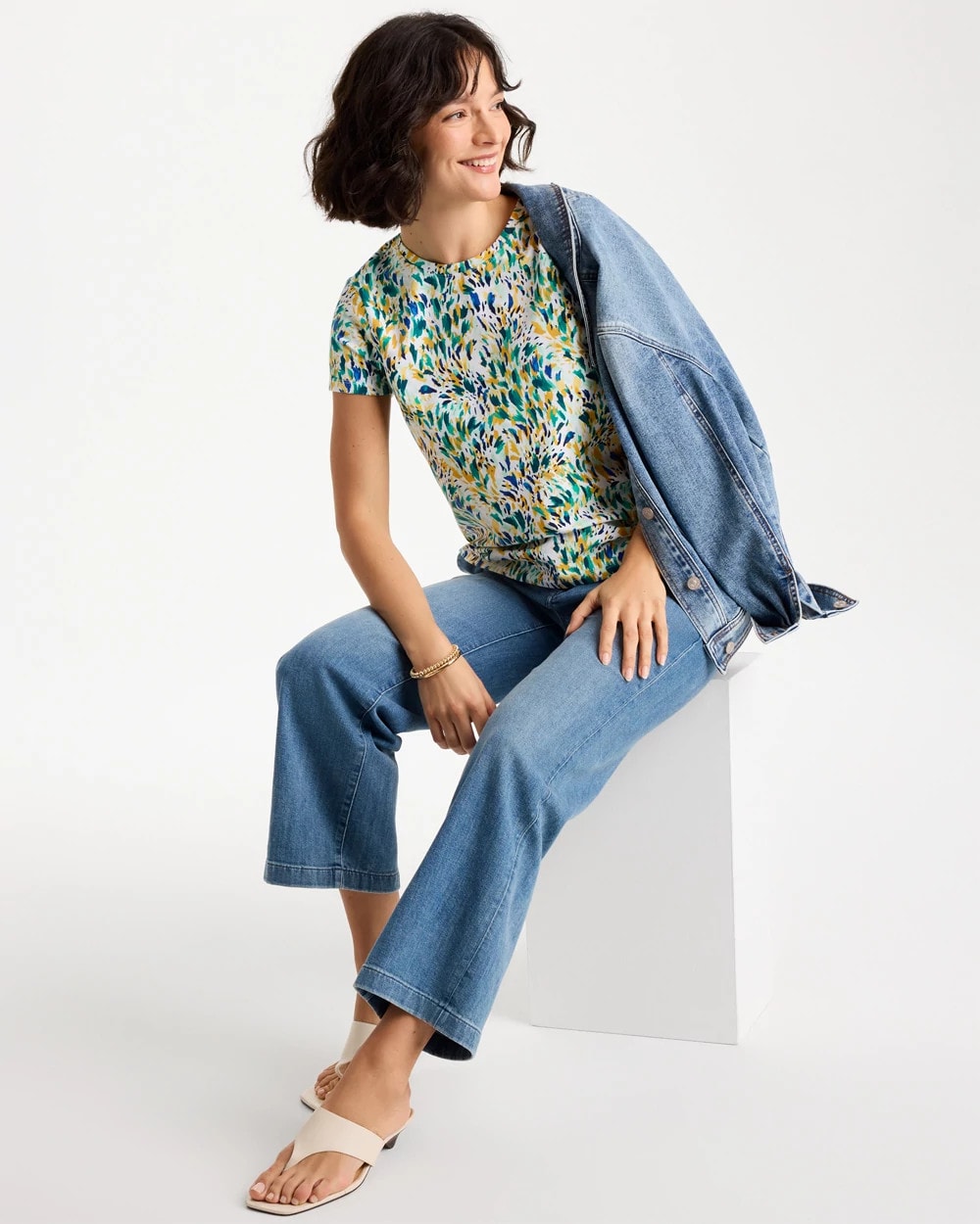 Chico's Hot Sale | Printed Cotton Stretch Cap-Sleeve Tee