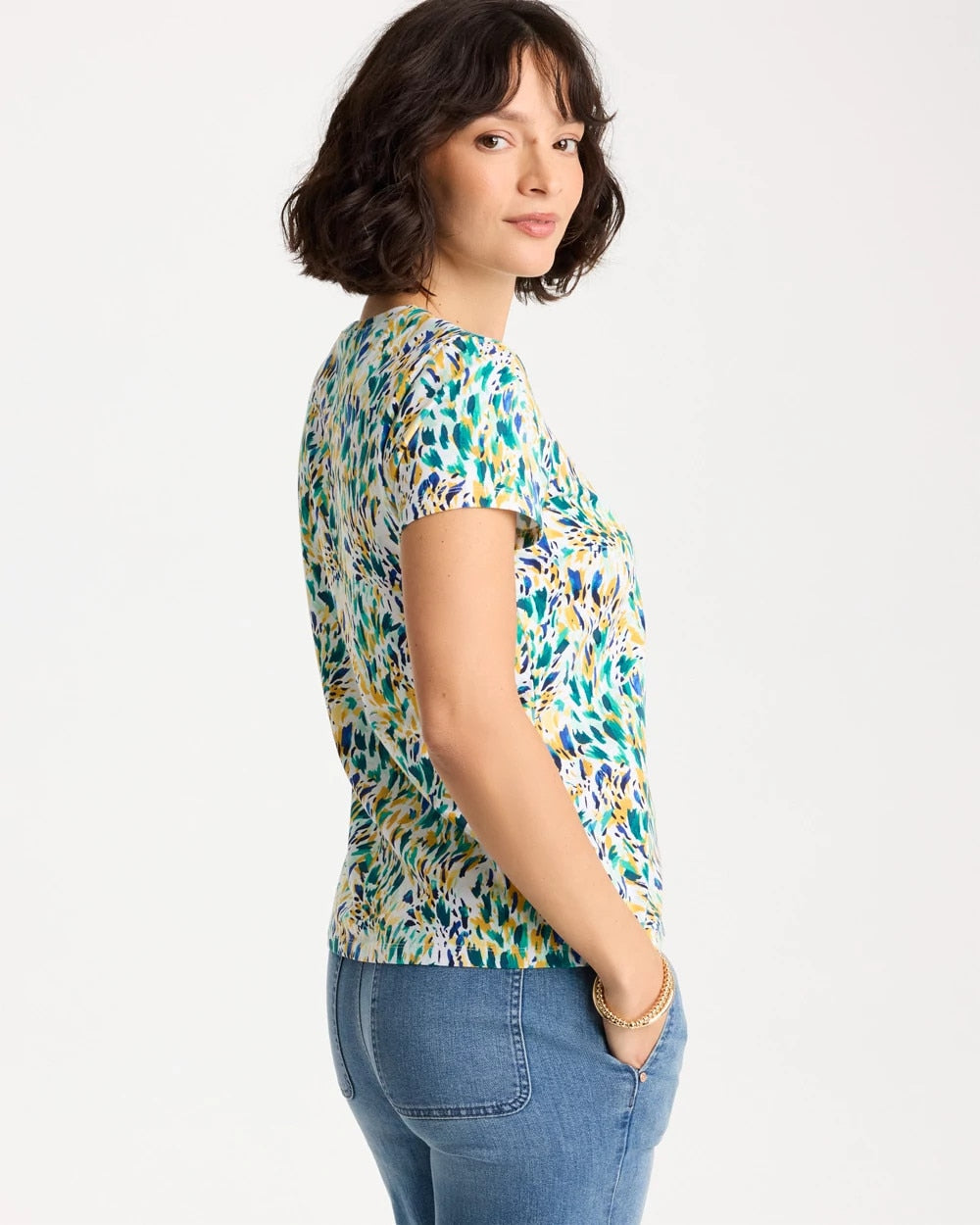 Chico's Hot Sale | Printed Cotton Stretch Cap-Sleeve Tee