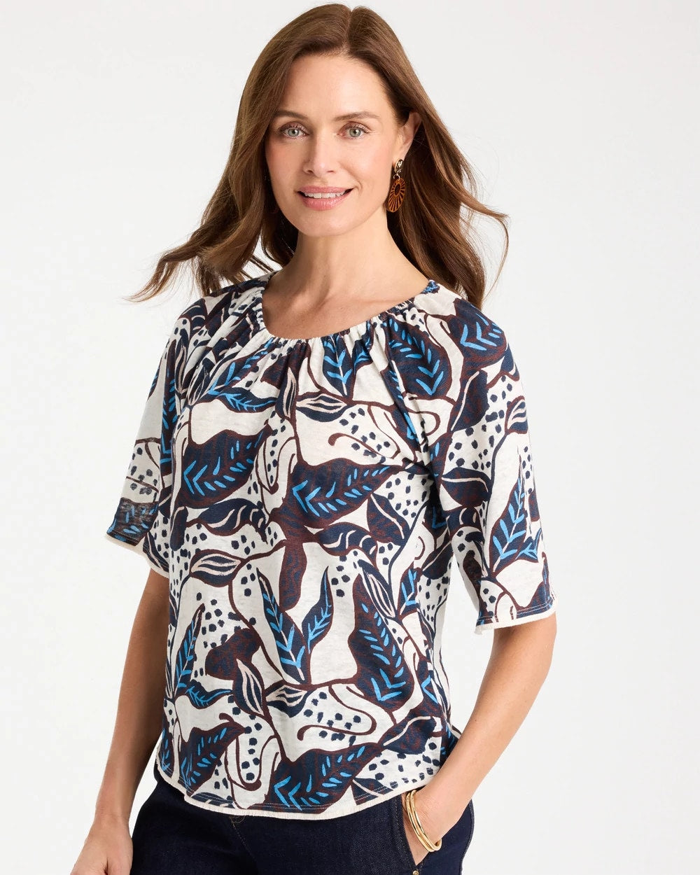 Chico's Signature | Printed Linen Fringed Tee