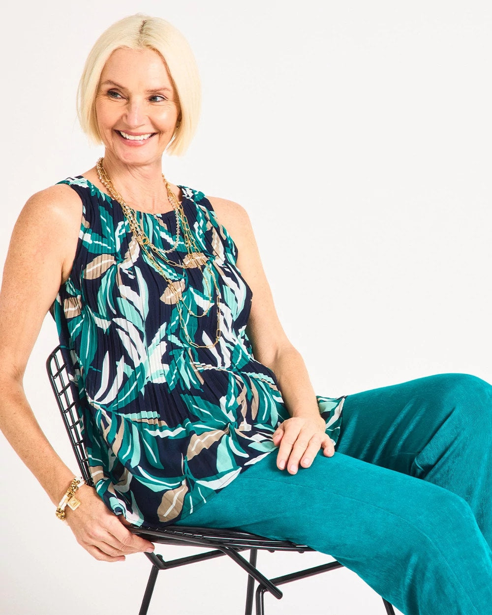 Chico's Essential | Travelers™ Palm Pleated Chiffon Tank