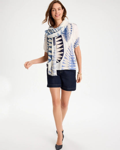 Chico's Value | Leaf Print Linen Ruched V-Neck Tee