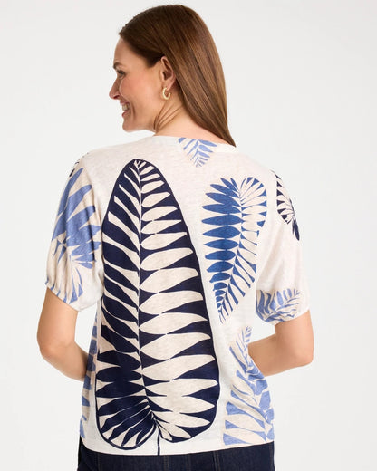 Chico's Value | Leaf Print Linen Ruched V-Neck Tee