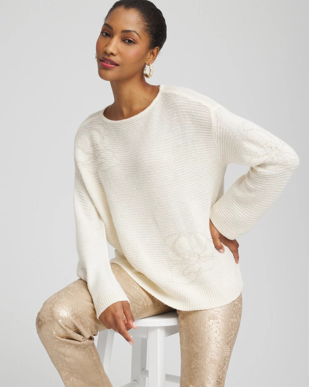Chico's Classic | Tonal Embroidered Boatneck Pullover Sweater