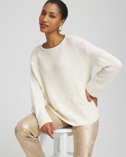 Chico's Classic | Tonal Embroidered Boatneck Pullover Sweater
