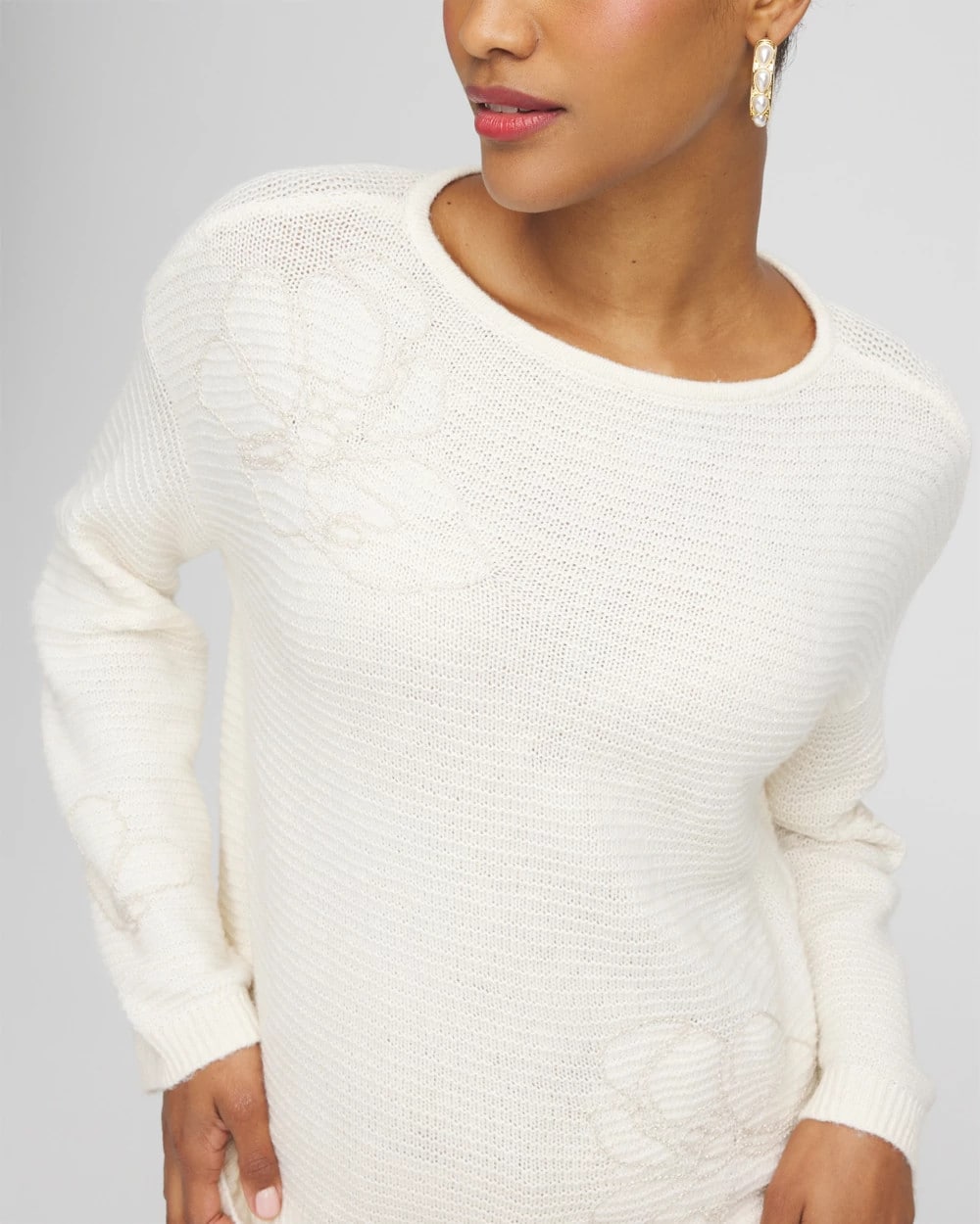 Chico's Classic | Tonal Embroidered Boatneck Pullover Sweater