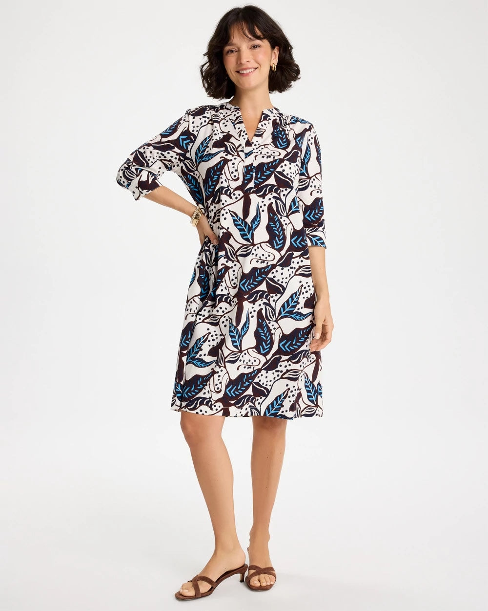 Chico's Essential | Poplin Cotton Popover Printed Dress