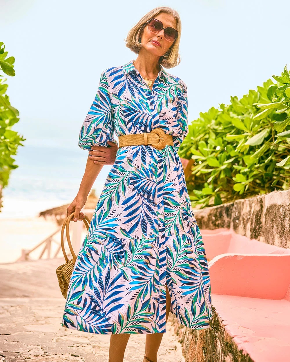 Chico's Deals | Palm Cotton-Rayon Slub Shirtdress