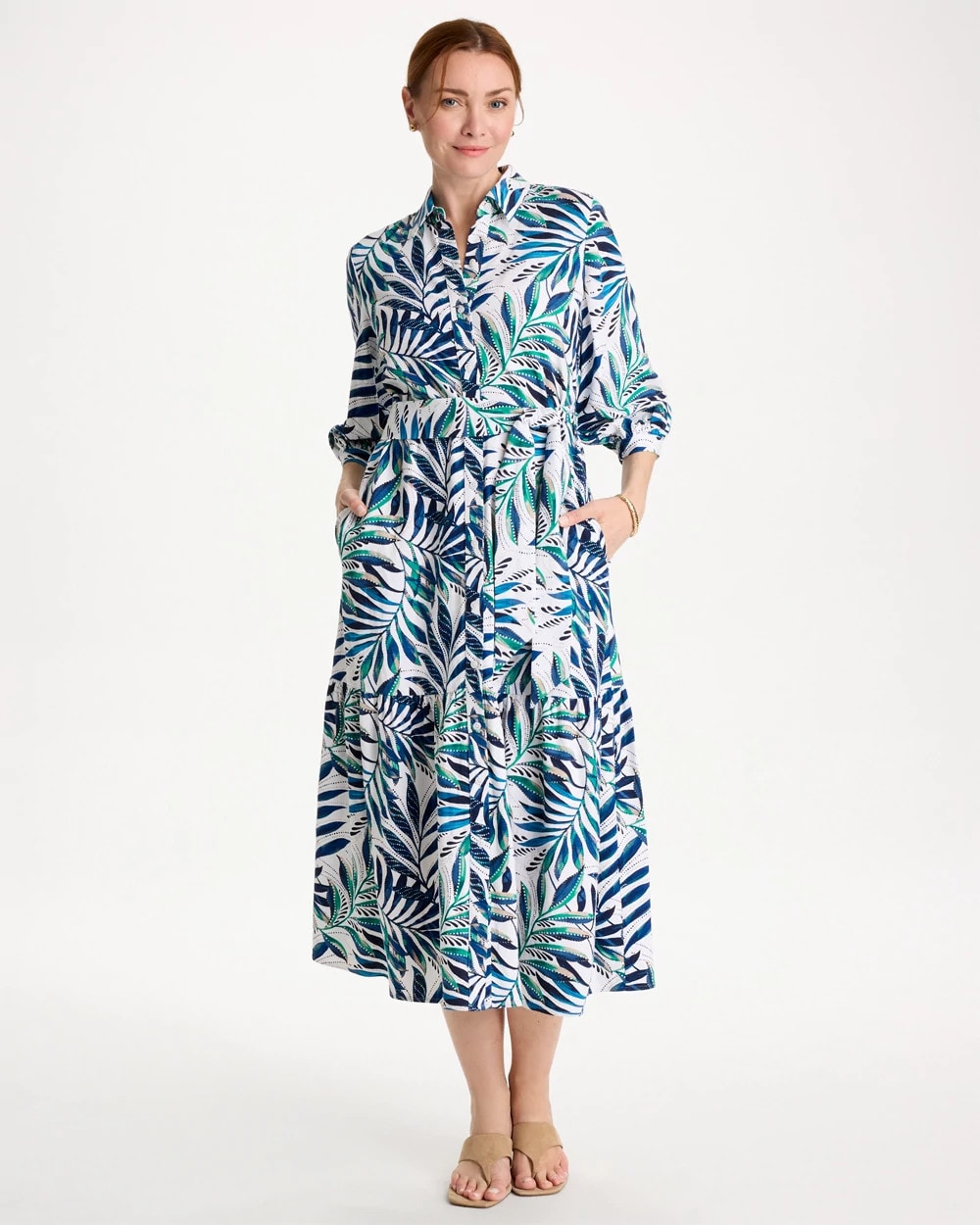 Chico's Deals | Palm Cotton-Rayon Slub Shirtdress