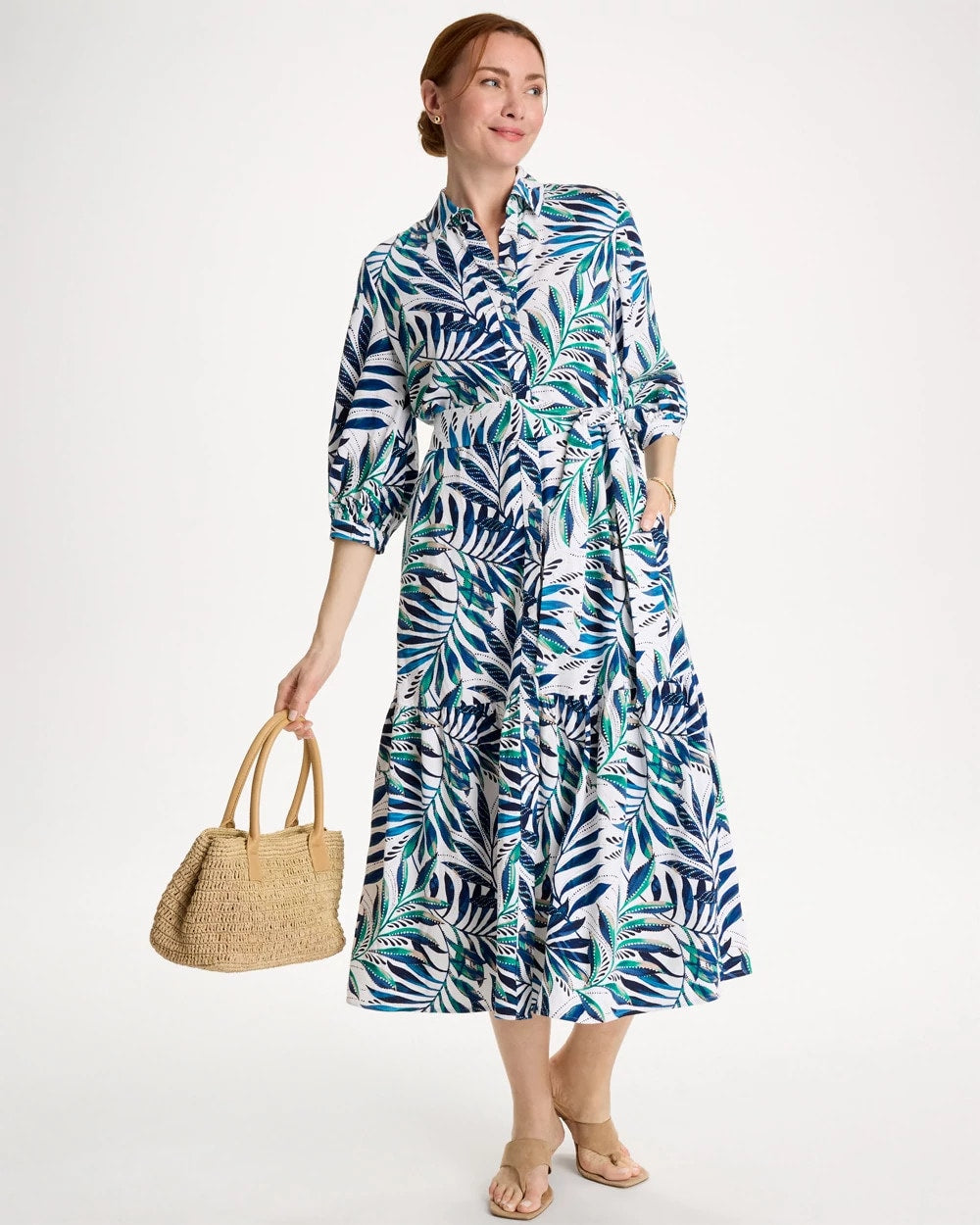Chico's Deals | Palm Cotton-Rayon Slub Shirtdress