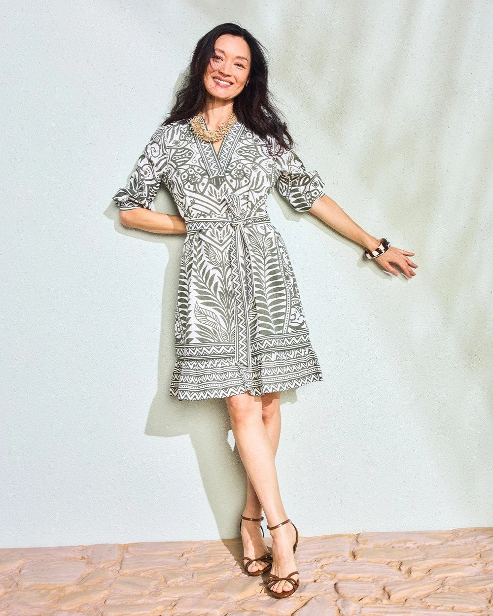 Chico's Smart Buy | Printed Cotton-Linen Belted Dress