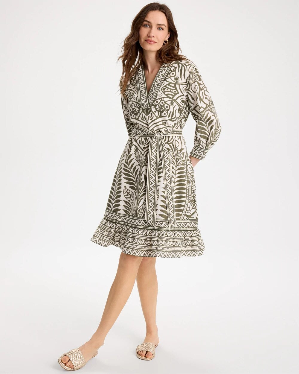 Chico's Smart Buy | Printed Cotton-Linen Belted Dress