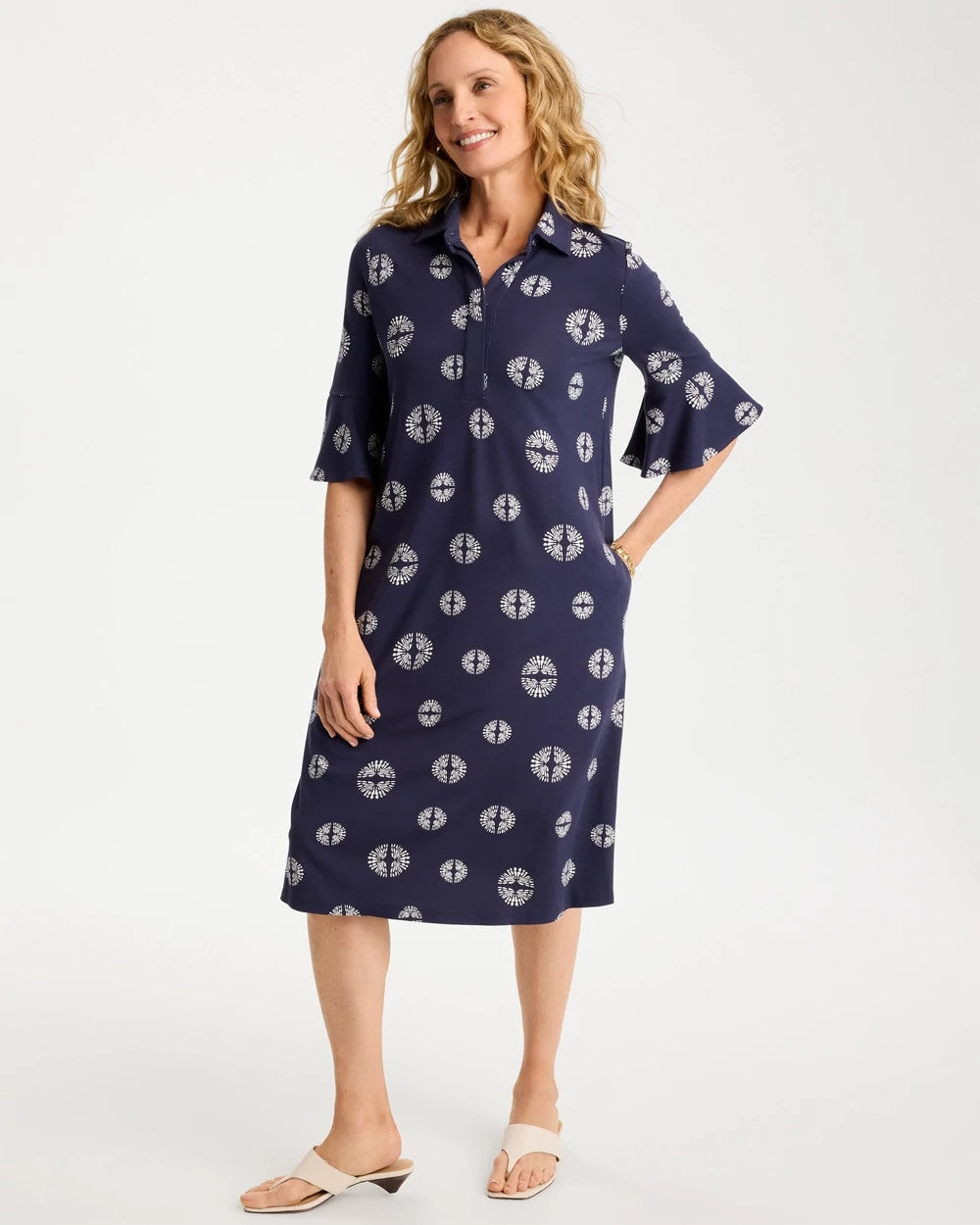 Chico's Premium | Printed Ponte Flounce Sleeve Dress