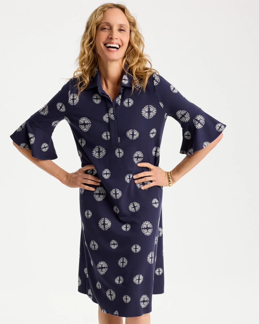 Chico's Premium | Printed Ponte Flounce Sleeve Dress