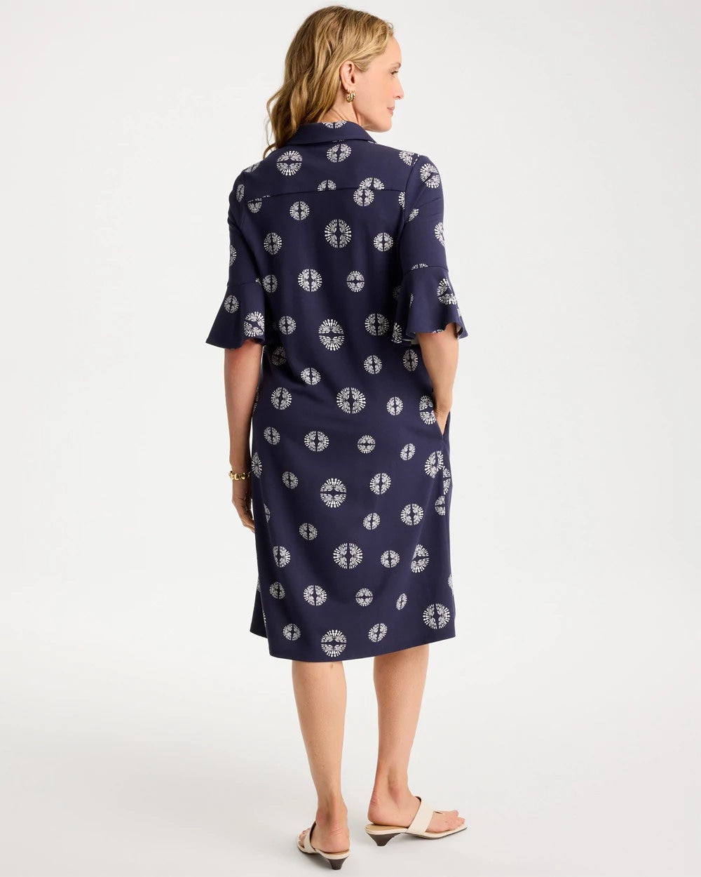 Chico's Premium | Printed Ponte Flounce Sleeve Dress
