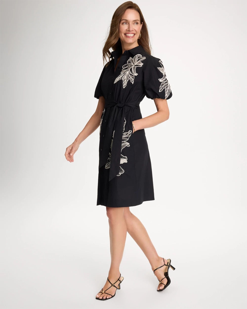 Chico's Trusted | Embroidered Poplin Cotton Belted Dress
