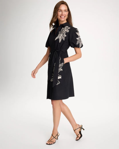 Chico's Trusted | Embroidered Poplin Cotton Belted Dress