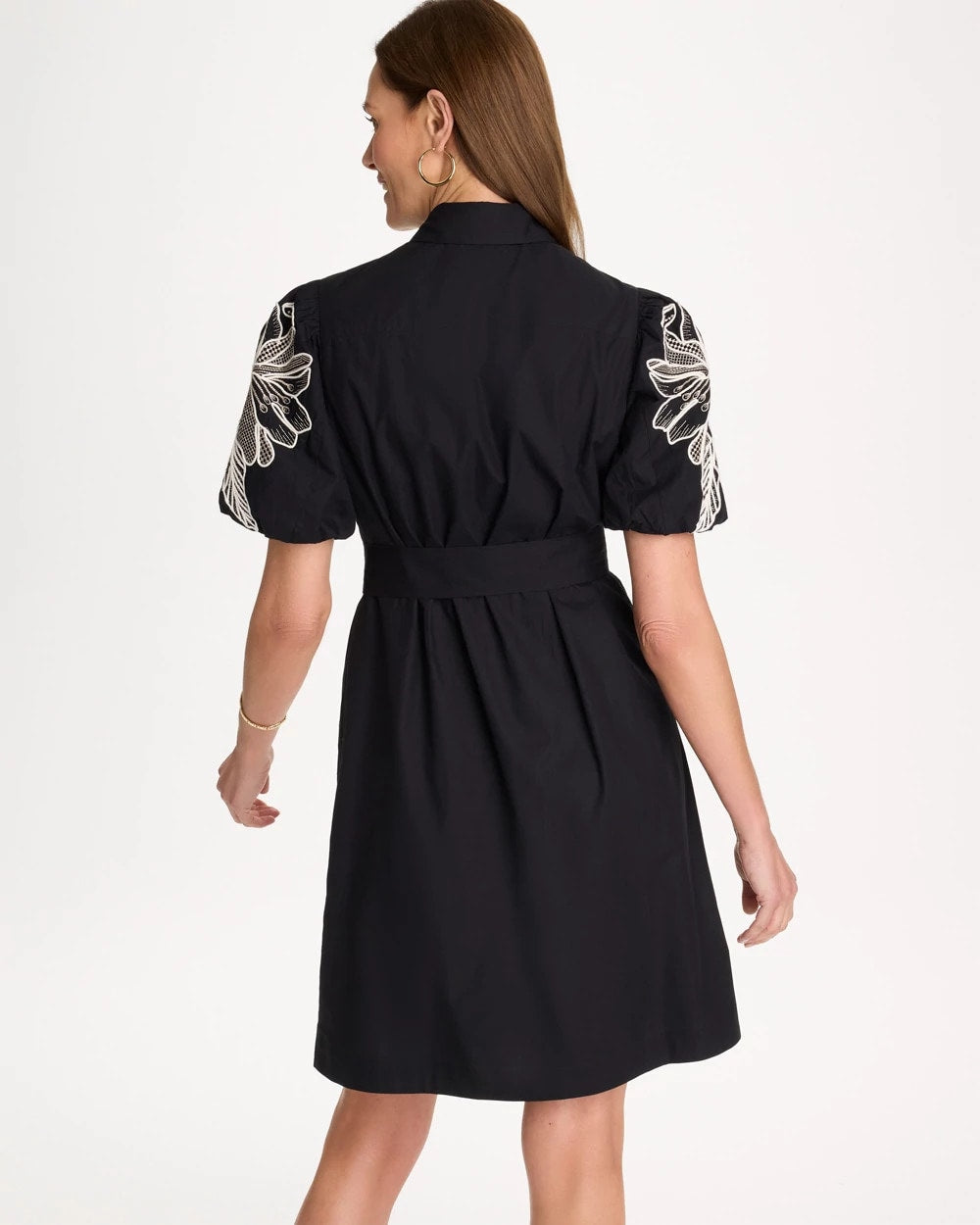 Chico's Trusted | Embroidered Poplin Cotton Belted Dress