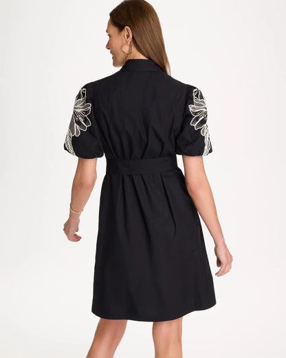 Chico's Trusted | Embroidered Poplin Cotton Belted Dress