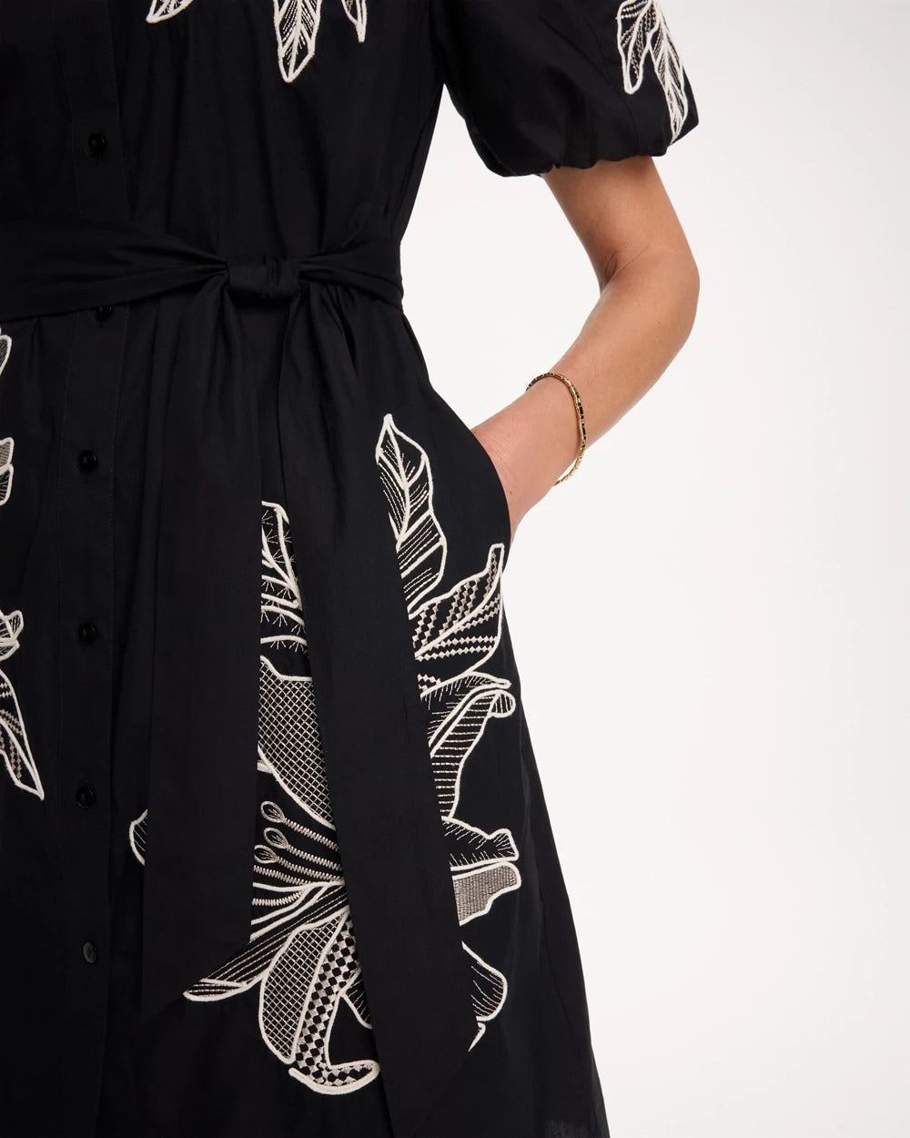Chico's Trusted | Embroidered Poplin Cotton Belted Dress