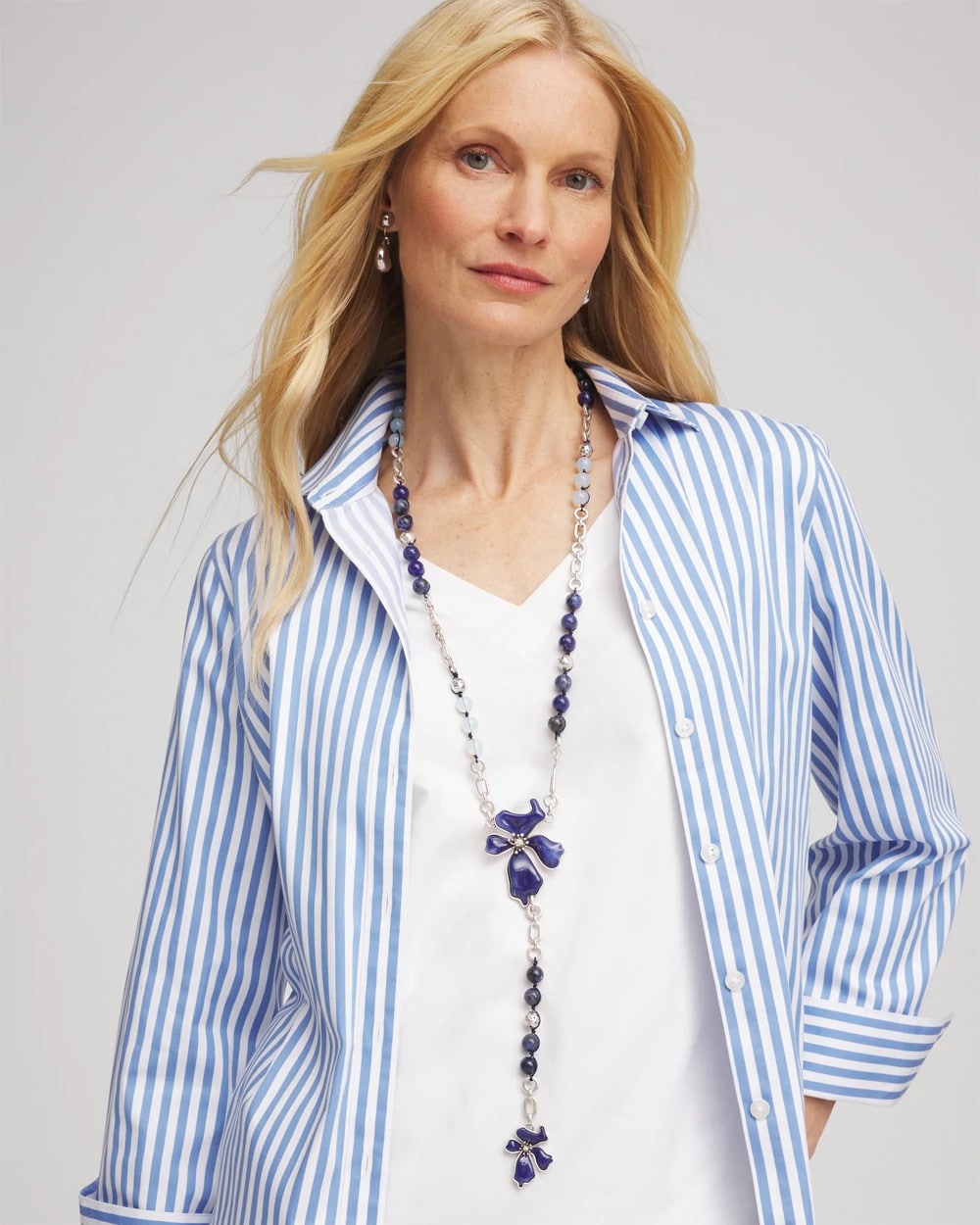Chico's Discount | Blue Flower Long Y-Necklace