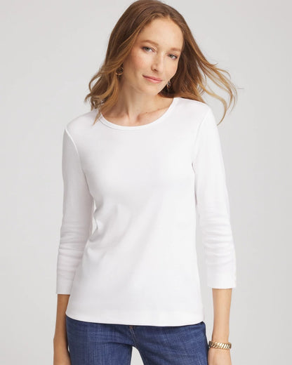 Chico's Recommended | Pima Cotton Crewneck Button Tee