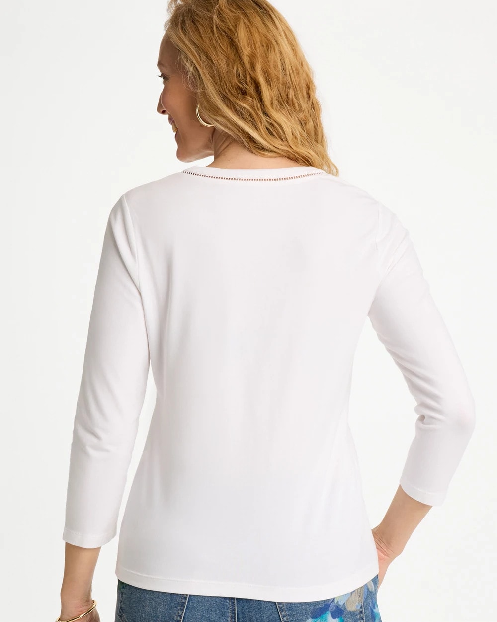 Chico's Everyday | Trim Detail Cotton Stretch 3/4 Sleeve Tee