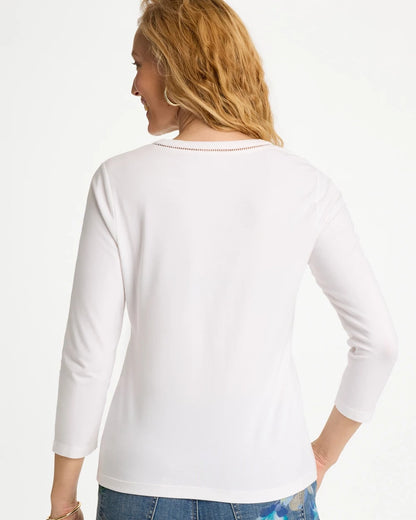 Chico's Everyday | Trim Detail Cotton Stretch 3/4 Sleeve Tee