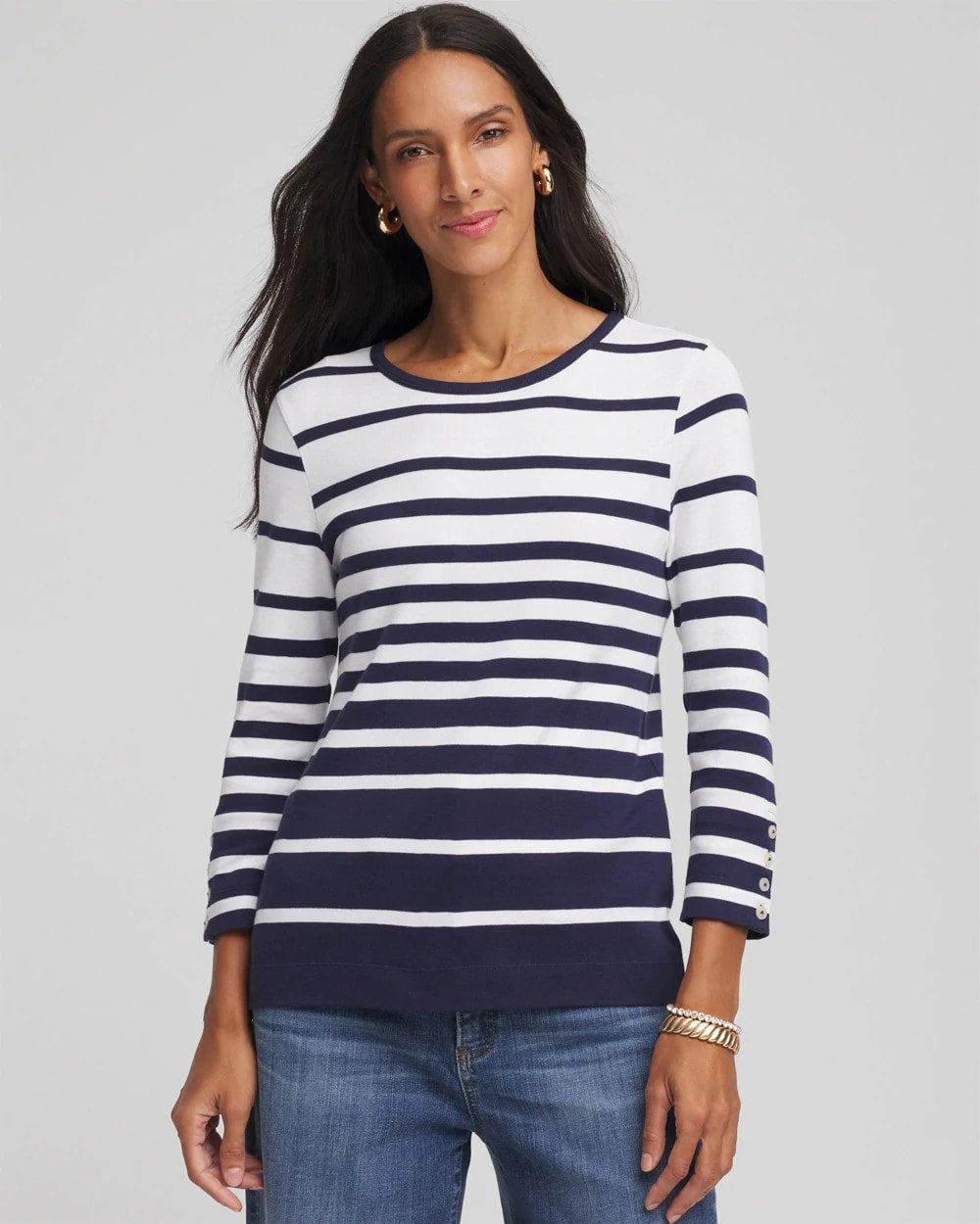 Chico's Recommended | Pima Striped Button Sleeve Tee