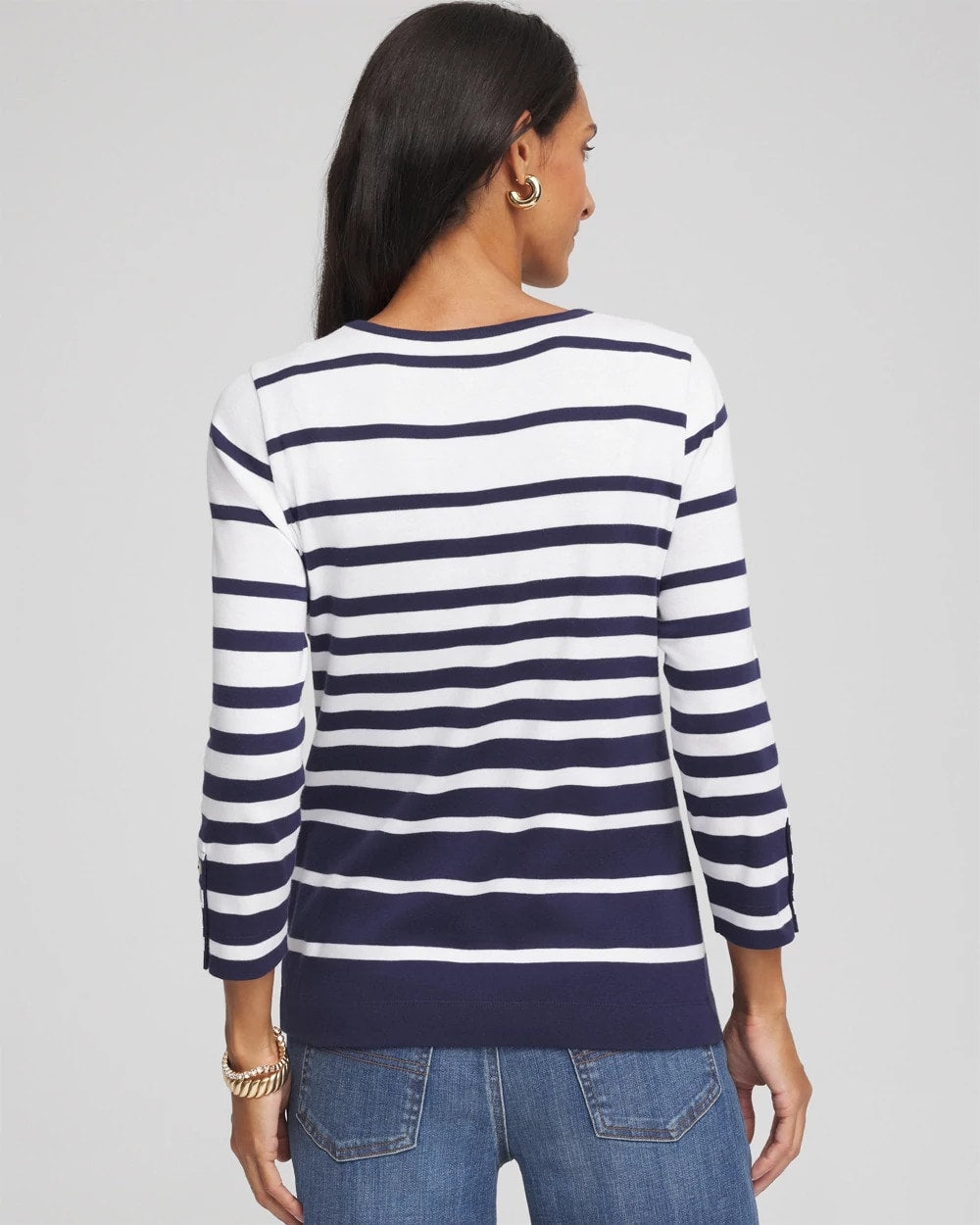 Chico's Recommended | Pima Striped Button Sleeve Tee